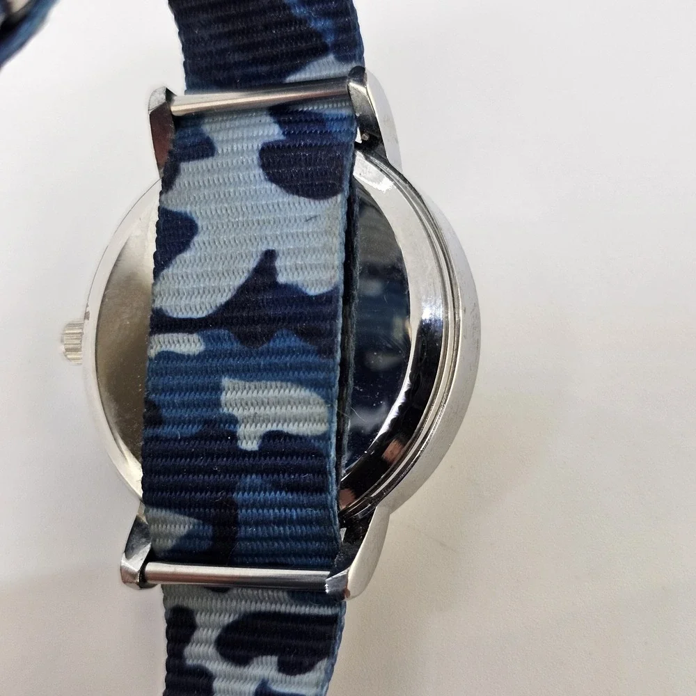 Easy Read Women's Watch 33MM White Dial Multicolor Camo Nylon Band NEW Battery